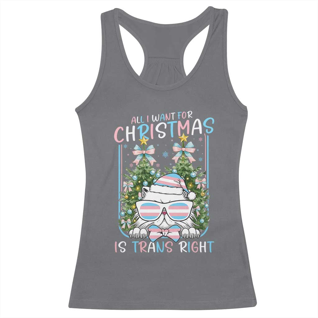 Funny Santa Cat Trans Pride Racerback Tank Top All I Want For Christmas Is Trans Rights - Wonder Print Shop