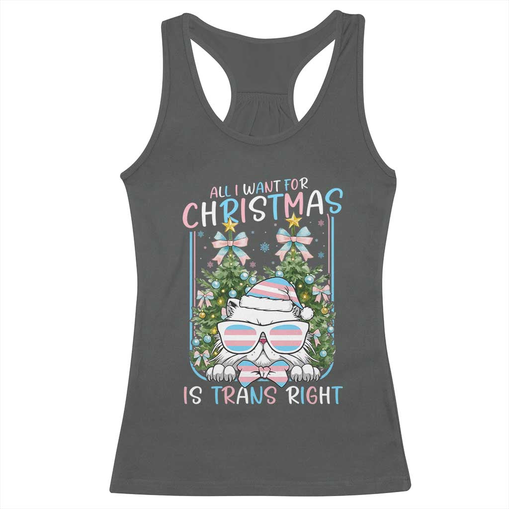 Funny Santa Cat Trans Pride Racerback Tank Top All I Want For Christmas Is Trans Rights - Wonder Print Shop