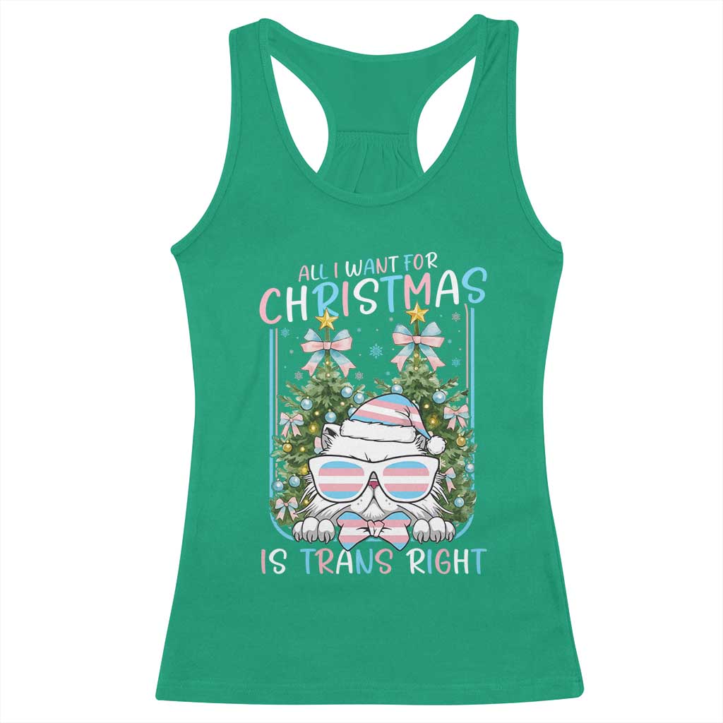 Funny Santa Cat Trans Pride Racerback Tank Top All I Want For Christmas Is Trans Rights - Wonder Print Shop