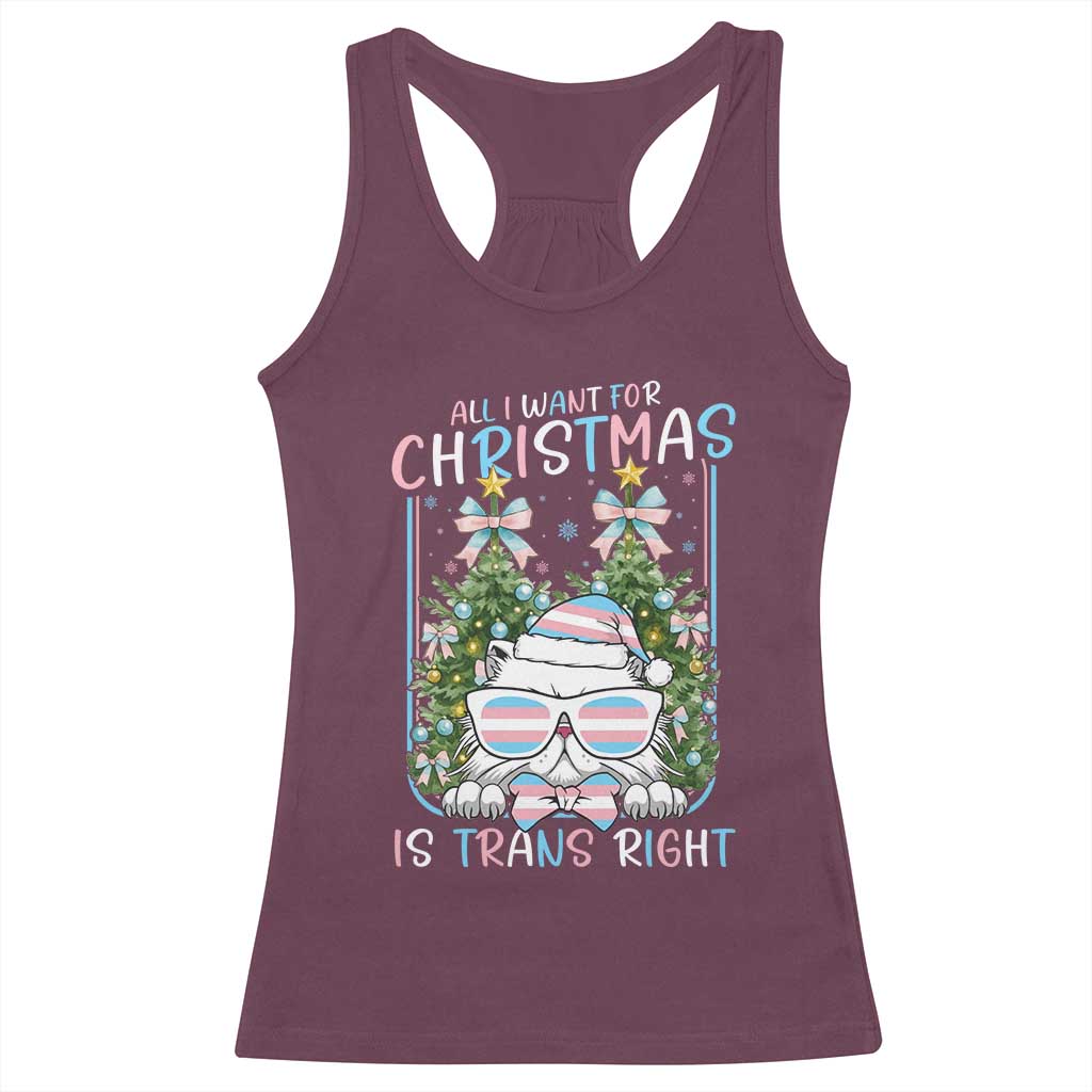 Funny Santa Cat Trans Pride Racerback Tank Top All I Want For Christmas Is Trans Rights - Wonder Print Shop