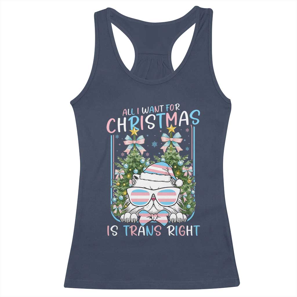 Funny Santa Cat Trans Pride Racerback Tank Top All I Want For Christmas Is Trans Rights - Wonder Print Shop