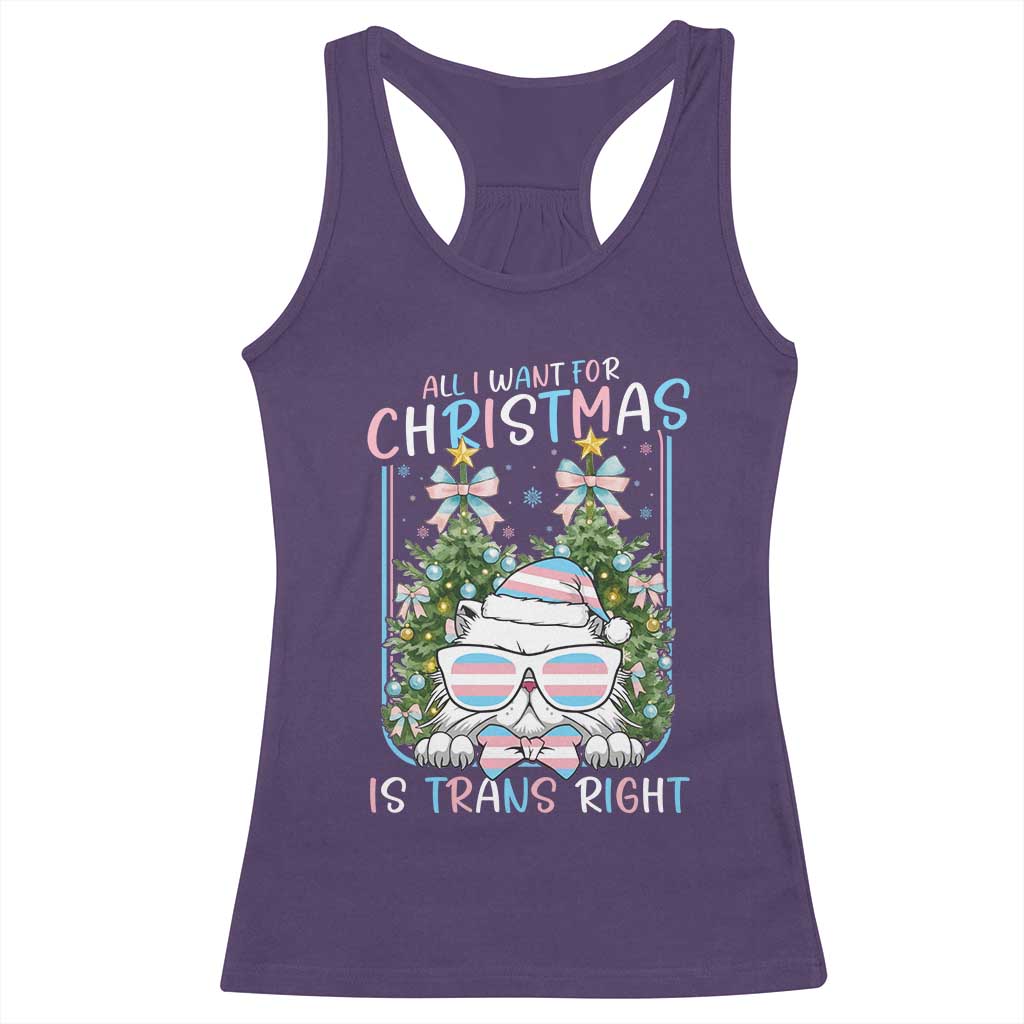 Funny Santa Cat Trans Pride Racerback Tank Top All I Want For Christmas Is Trans Rights - Wonder Print Shop