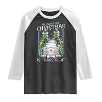 Funny Santa Cat Trans Pride Raglan Shirt All I Want For Christmas Is Trans Rights - Wonder Print Shop