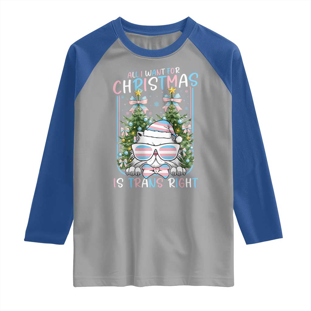 Funny Santa Cat Trans Pride Raglan Shirt All I Want For Christmas Is Trans Rights - Wonder Print Shop