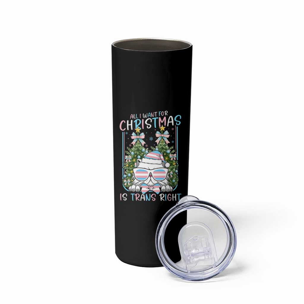 Funny Santa Cat Trans Pride Skinny Tumbler All I Want For Christmas Is Trans Rights - Wonder Print Shop