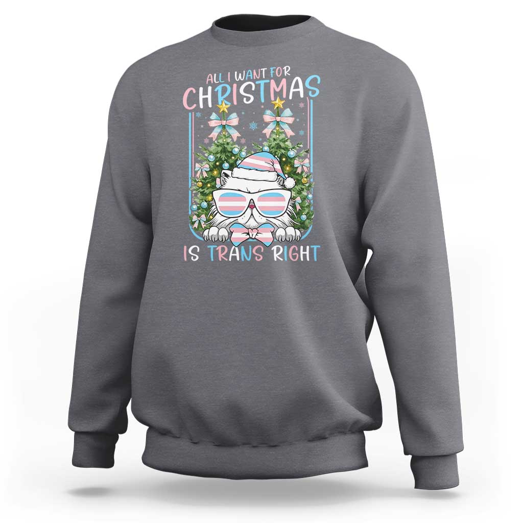 Funny Santa Cat Trans Pride Sweatshirt All I Want For Christmas Is Trans Rights - Wonder Print Shop