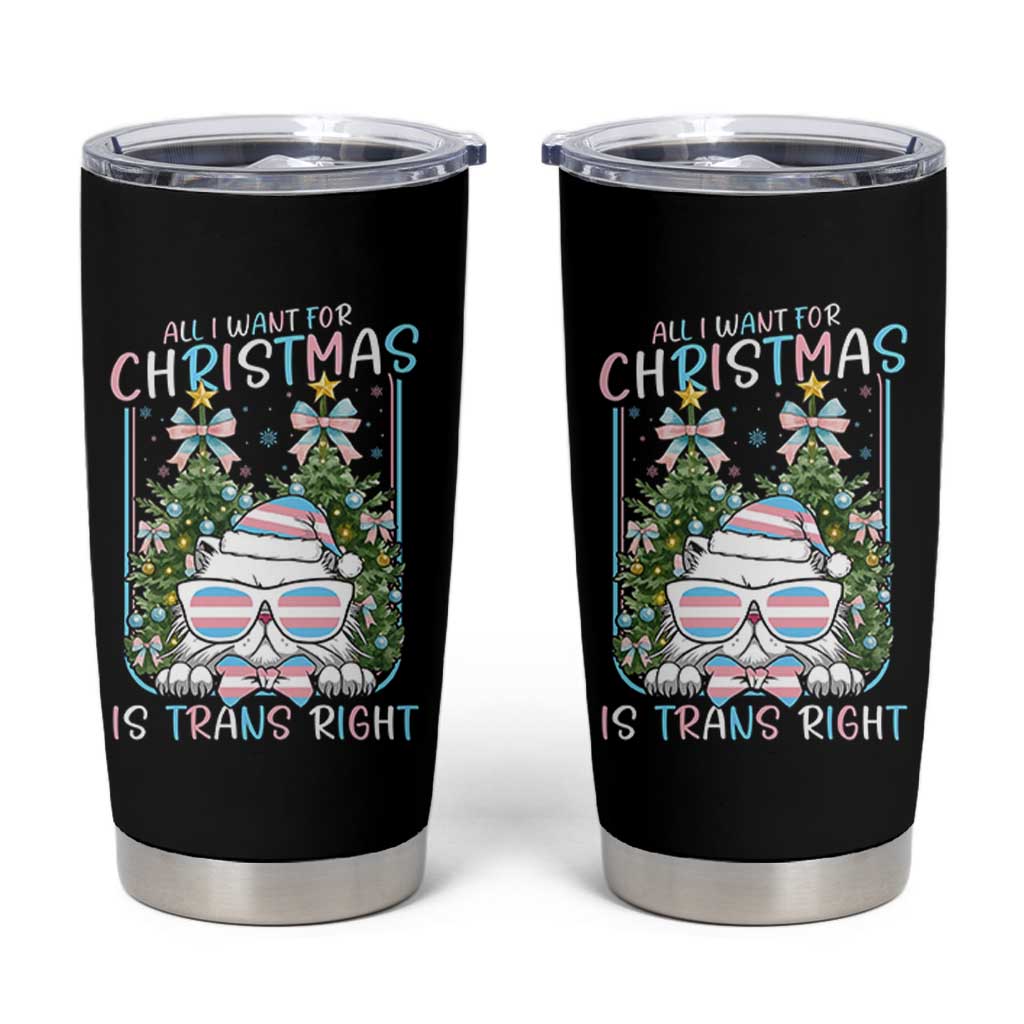 Funny Santa Cat Trans Pride Tumbler Cup All I Want For Christmas Is Trans Rights - Wonder Print Shop