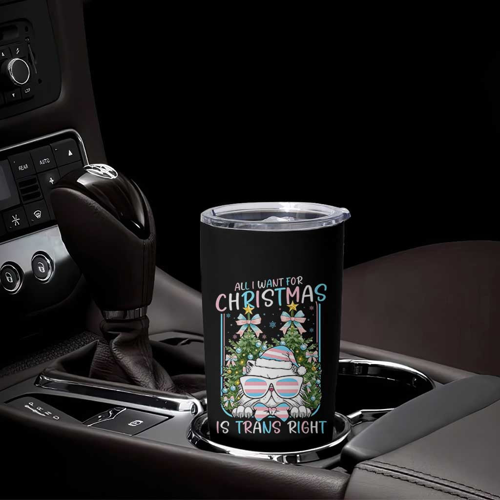 Funny Santa Cat Trans Pride Tumbler Cup All I Want For Christmas Is Trans Rights - Wonder Print Shop