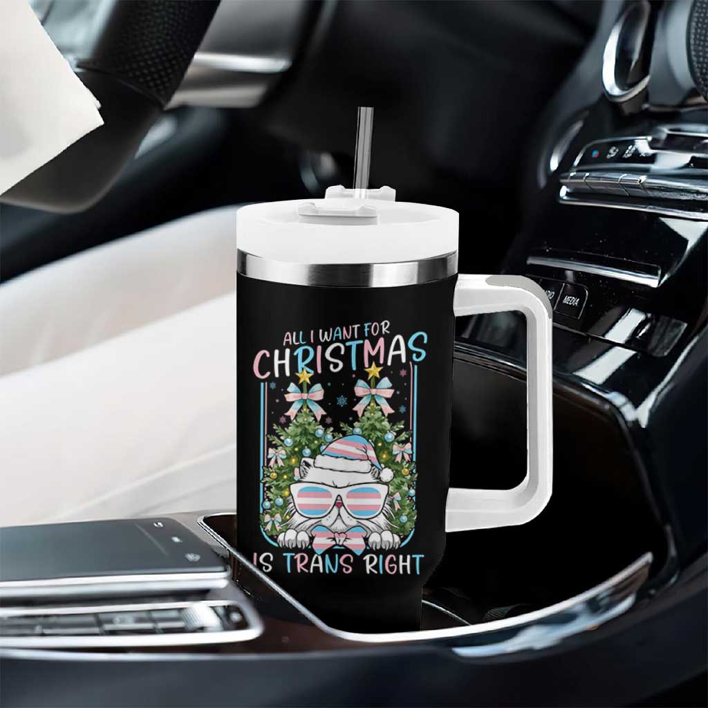 Funny Santa Cat Trans Pride Tumbler With Handle All I Want For Christmas Is Trans Rights - Wonder Print Shop