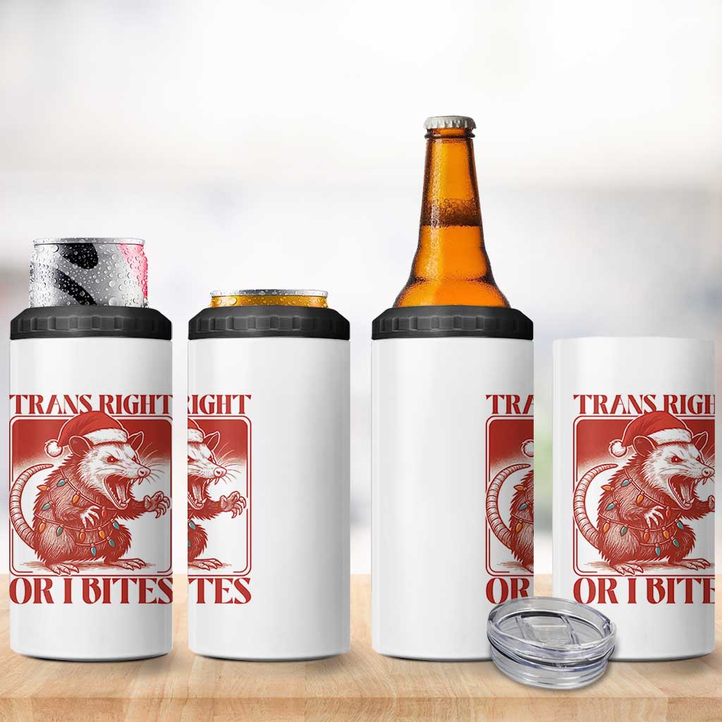 Funny Fierce Opossum Santa 4 in 1 Can Cooler Tumbler Trans Right Or I Bites Christmas Gift - Wonder Print Shop
