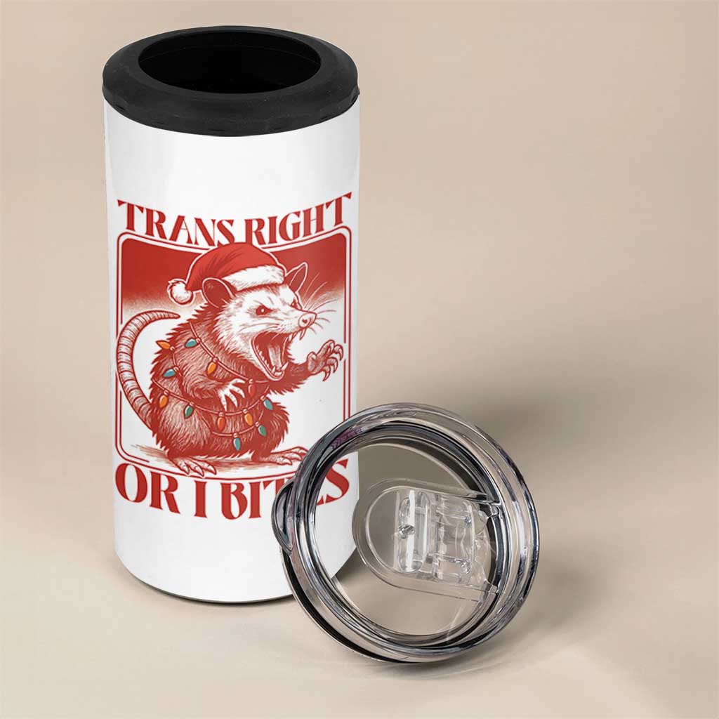 Funny Fierce Opossum Santa 4 in 1 Can Cooler Tumbler Trans Right Or I Bites Christmas Gift - Wonder Print Shop