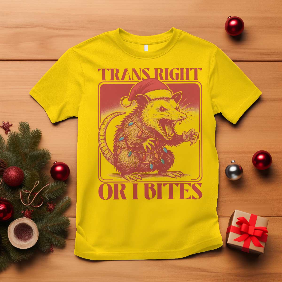 Funny Fierce Opossum Santa T Shirt Trans Right Or I Bites Christmas Gift - Wonder Print Shop