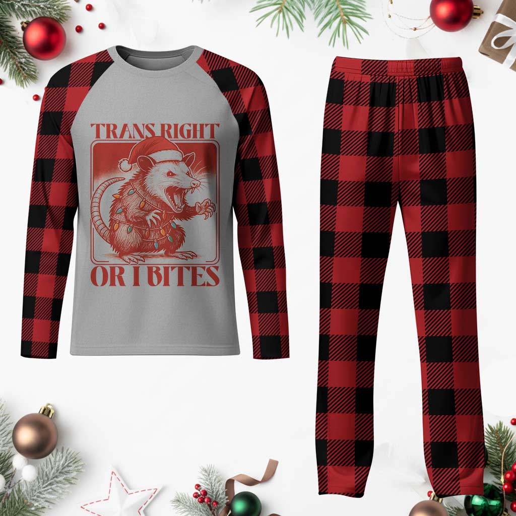 Funny Fierce Opossum Santa Plaid Pajama Set Trans Right Or I Bites Christmas Gift - Wonder Print Shop