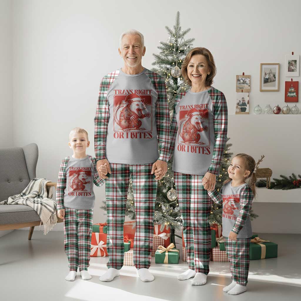 Funny Fierce Opossum Santa Plaid Pajama Set Trans Right Or I Bites Christmas Gift - Wonder Print Shop