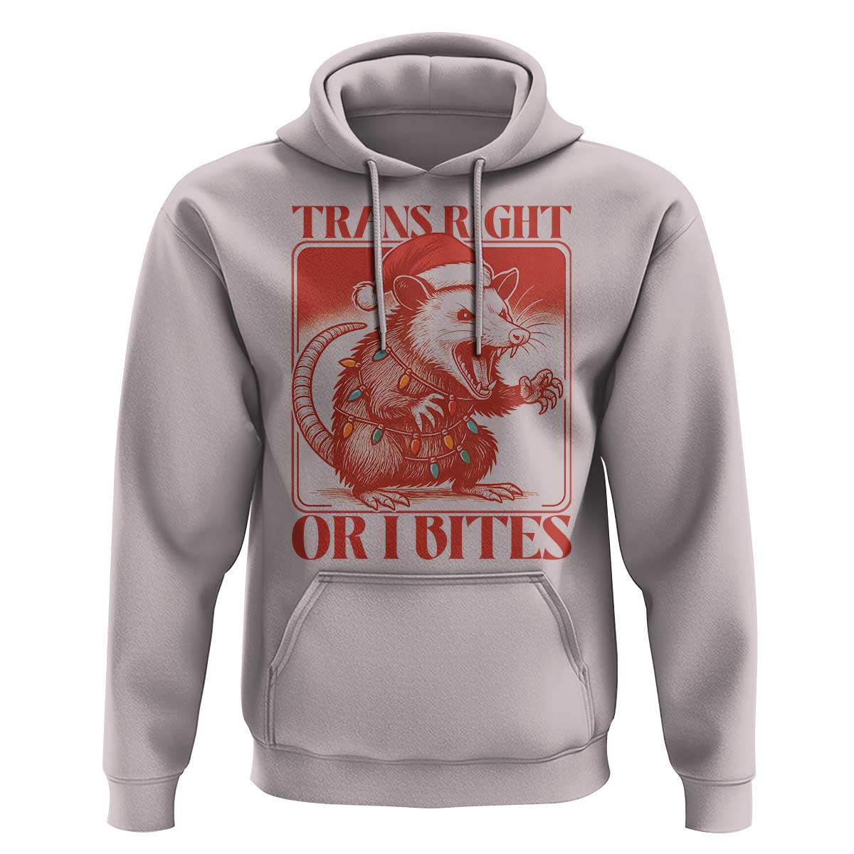 Funny Fierce Opossum Santa Hoodie Trans Right Or I Bites Christmas Gift - Wonder Print Shop