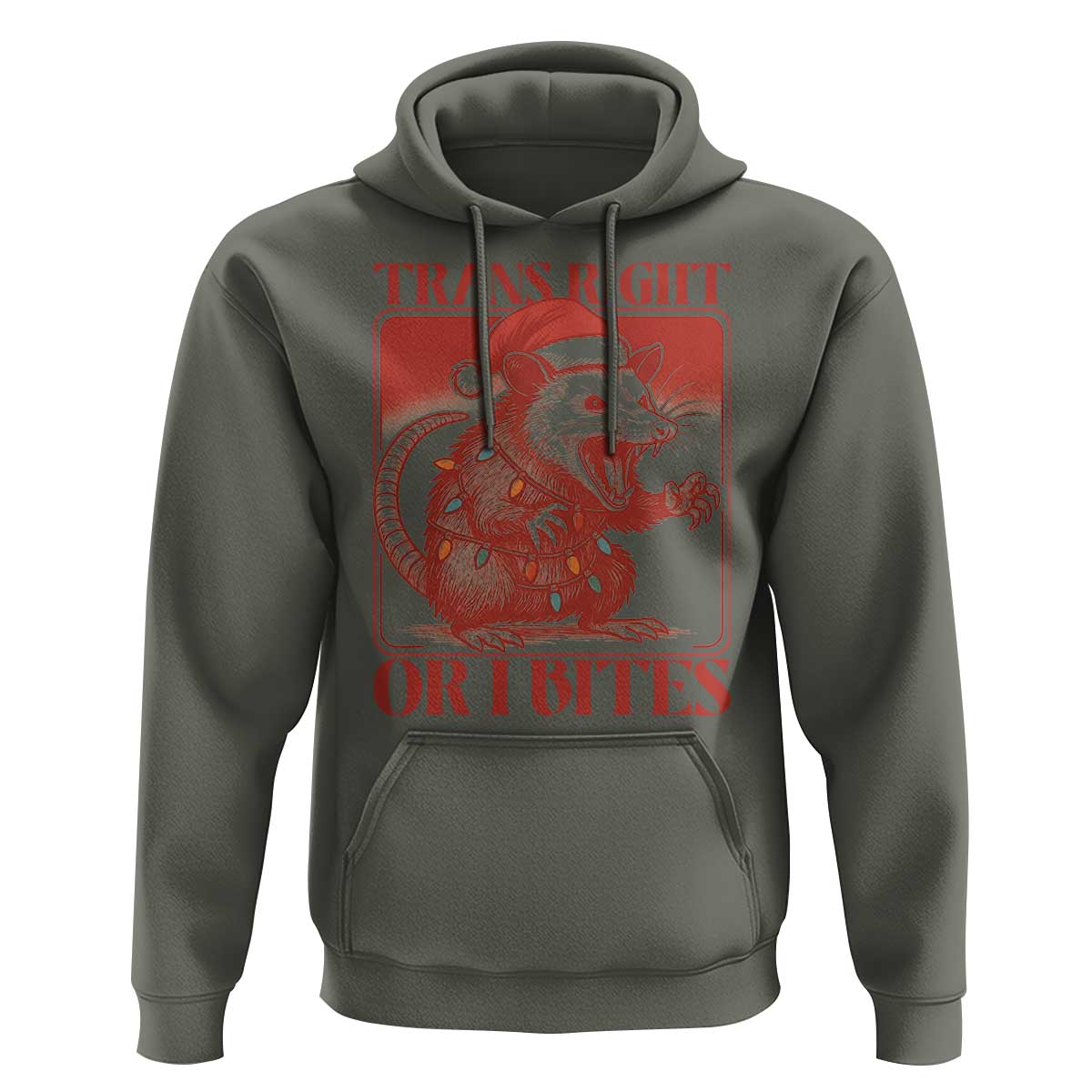 Funny Fierce Opossum Santa Hoodie Trans Right Or I Bites Christmas Gift - Wonder Print Shop