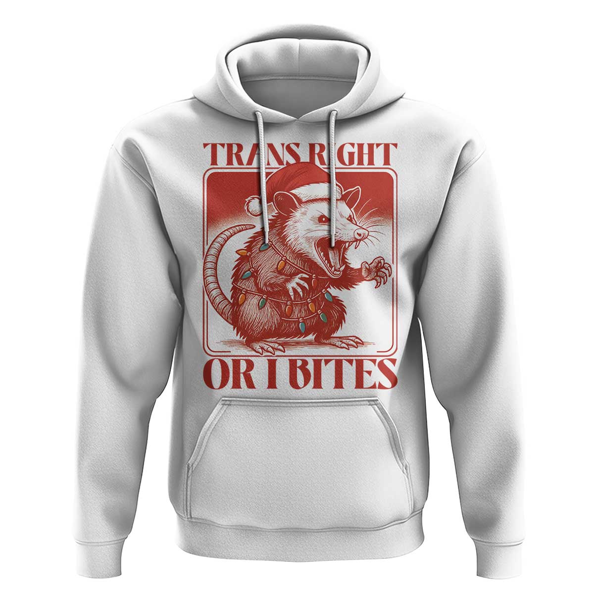 Funny Fierce Opossum Santa Hoodie Trans Right Or I Bites Christmas Gift - Wonder Print Shop