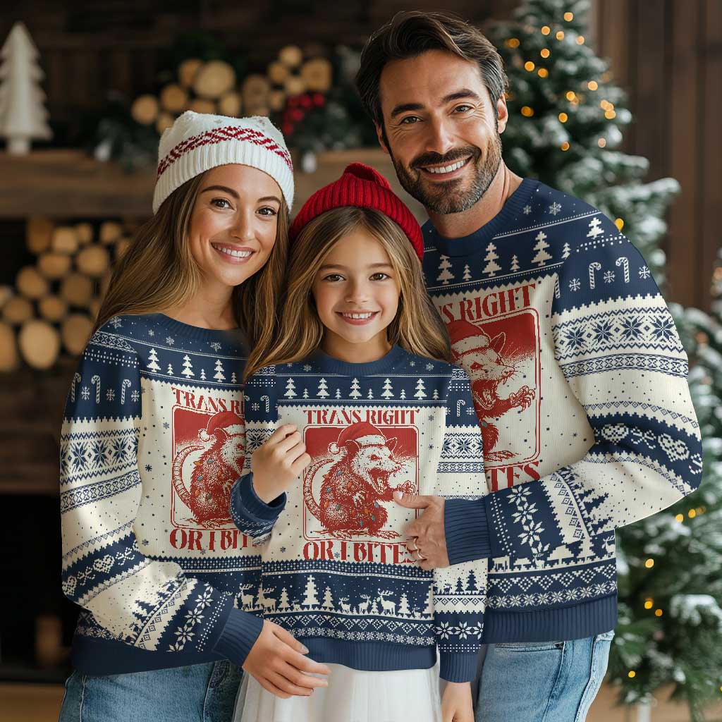 Funny Fierce Opossum Santa Ugly Christmas Sweater Trans Right Or I Bites Christmas Gift - Wonder Print Shop