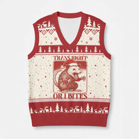 Funny Fierce Opossum Santa V-Neck Knit Sweater Vest Trans Right Or I Bites Christmas Gift - Wonder Print Shop