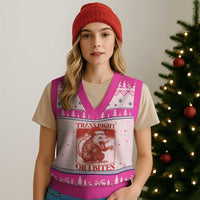 Funny Fierce Opossum Santa V-Neck Knit Sweater Vest Trans Right Or I Bites Christmas Gift - Wonder Print Shop