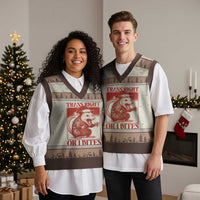 Funny Fierce Opossum Santa V-Neck Knit Sweater Vest Trans Right Or I Bites Christmas Gift - Wonder Print Shop