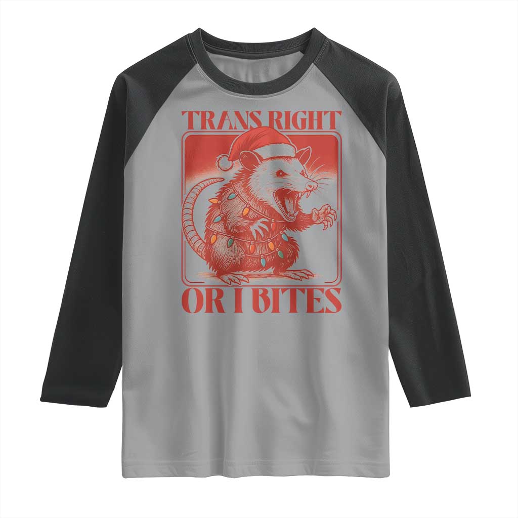 Funny Fierce Opossum Santa Raglan Shirt Trans Right Or I Bites Christmas Gift - Wonder Print Shop