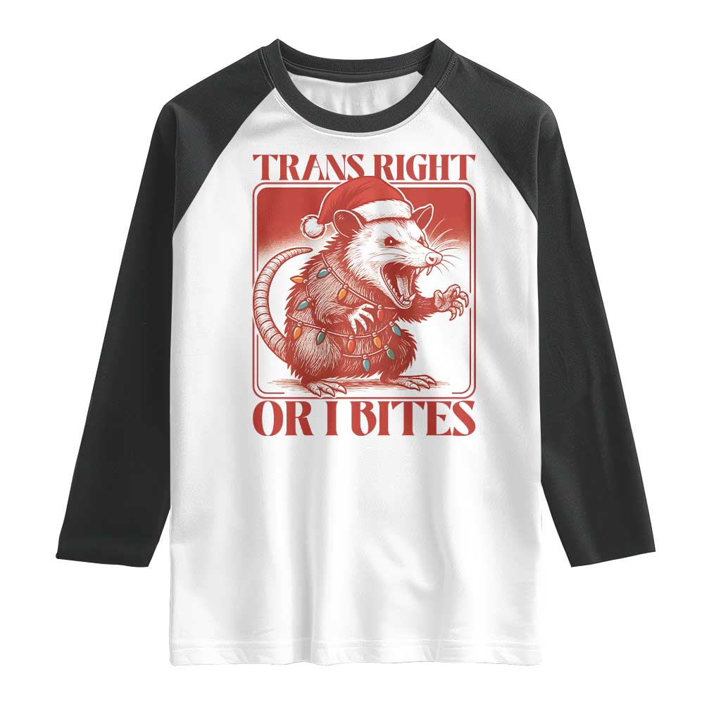 Funny Fierce Opossum Santa Raglan Shirt Trans Right Or I Bites Christmas Gift - Wonder Print Shop