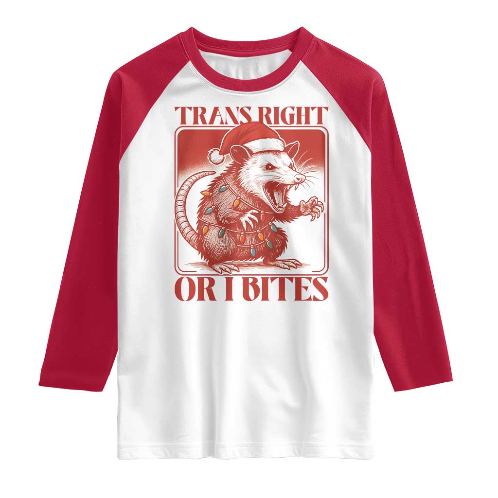 Funny Fierce Opossum Santa Raglan Shirt Trans Right Or I Bites Christmas Gift - Wonder Print Shop