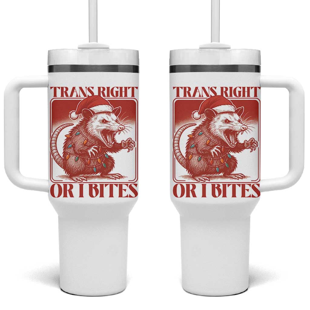 Funny Fierce Opossum Santa Tumbler With Handle Trans Right Or I Bites Christmas Gift - Wonder Print Shop