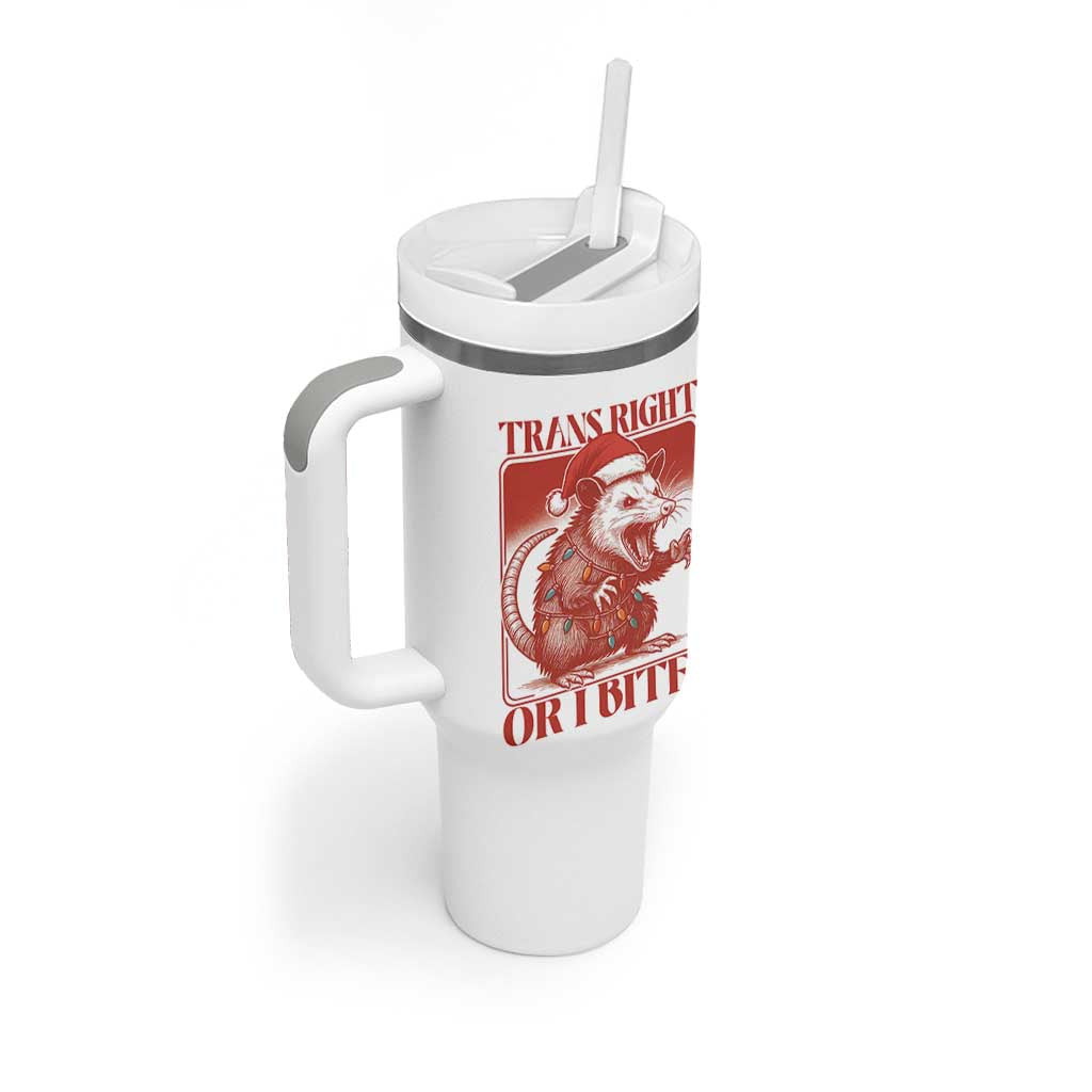 Funny Fierce Opossum Santa Tumbler With Handle Trans Right Or I Bites Christmas Gift - Wonder Print Shop