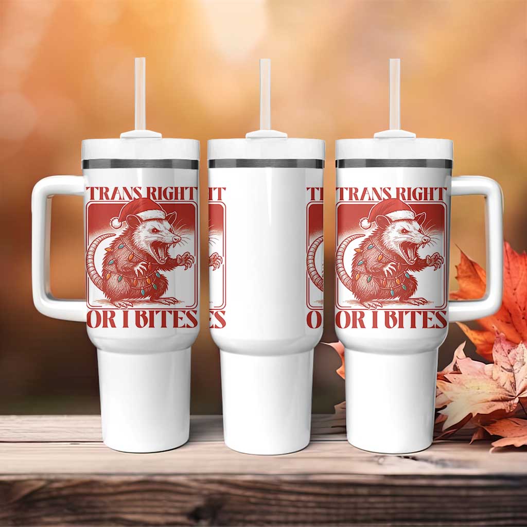 Funny Fierce Opossum Santa Tumbler With Handle Trans Right Or I Bites Christmas Gift - Wonder Print Shop