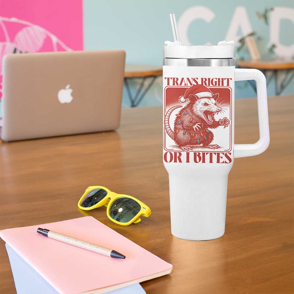 Funny Fierce Opossum Santa Tumbler With Handle Trans Right Or I Bites Christmas Gift - Wonder Print Shop