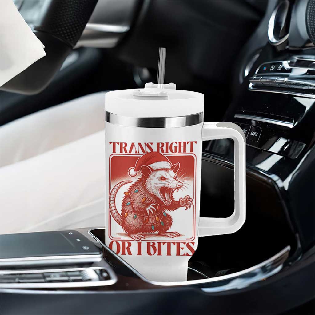 Funny Fierce Opossum Santa Tumbler With Handle Trans Right Or I Bites Christmas Gift - Wonder Print Shop