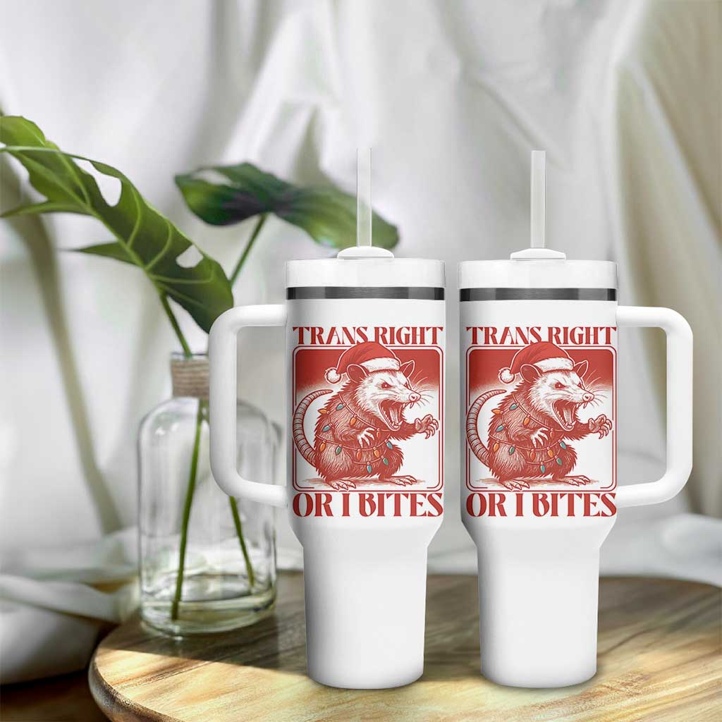 Funny Fierce Opossum Santa Tumbler With Handle Trans Right Or I Bites Christmas Gift - Wonder Print Shop