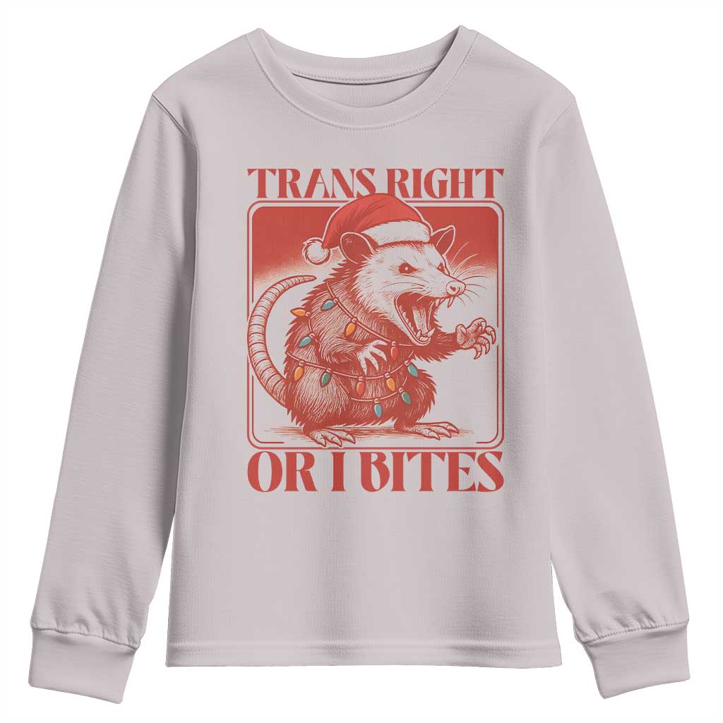 Funny Fierce Opossum Santa Youth Sweatshirt Trans Right Or I Bites Christmas Gift - Wonder Print Shop