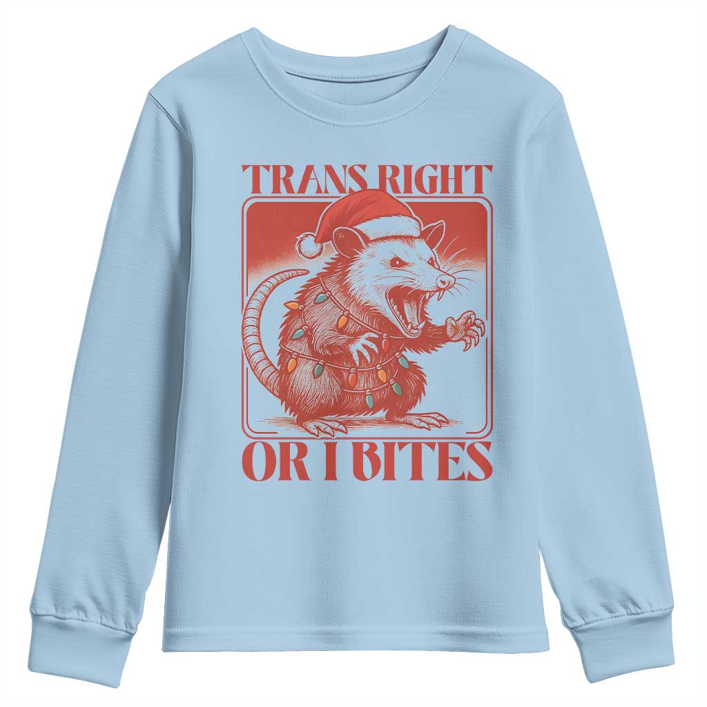 Funny Fierce Opossum Santa Youth Sweatshirt Trans Right Or I Bites Christmas Gift - Wonder Print Shop