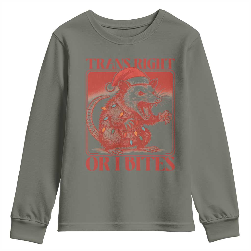 Funny Fierce Opossum Santa Youth Sweatshirt Trans Right Or I Bites Christmas Gift - Wonder Print Shop