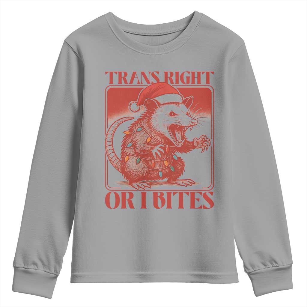 Funny Fierce Opossum Santa Youth Sweatshirt Trans Right Or I Bites Christmas Gift - Wonder Print Shop