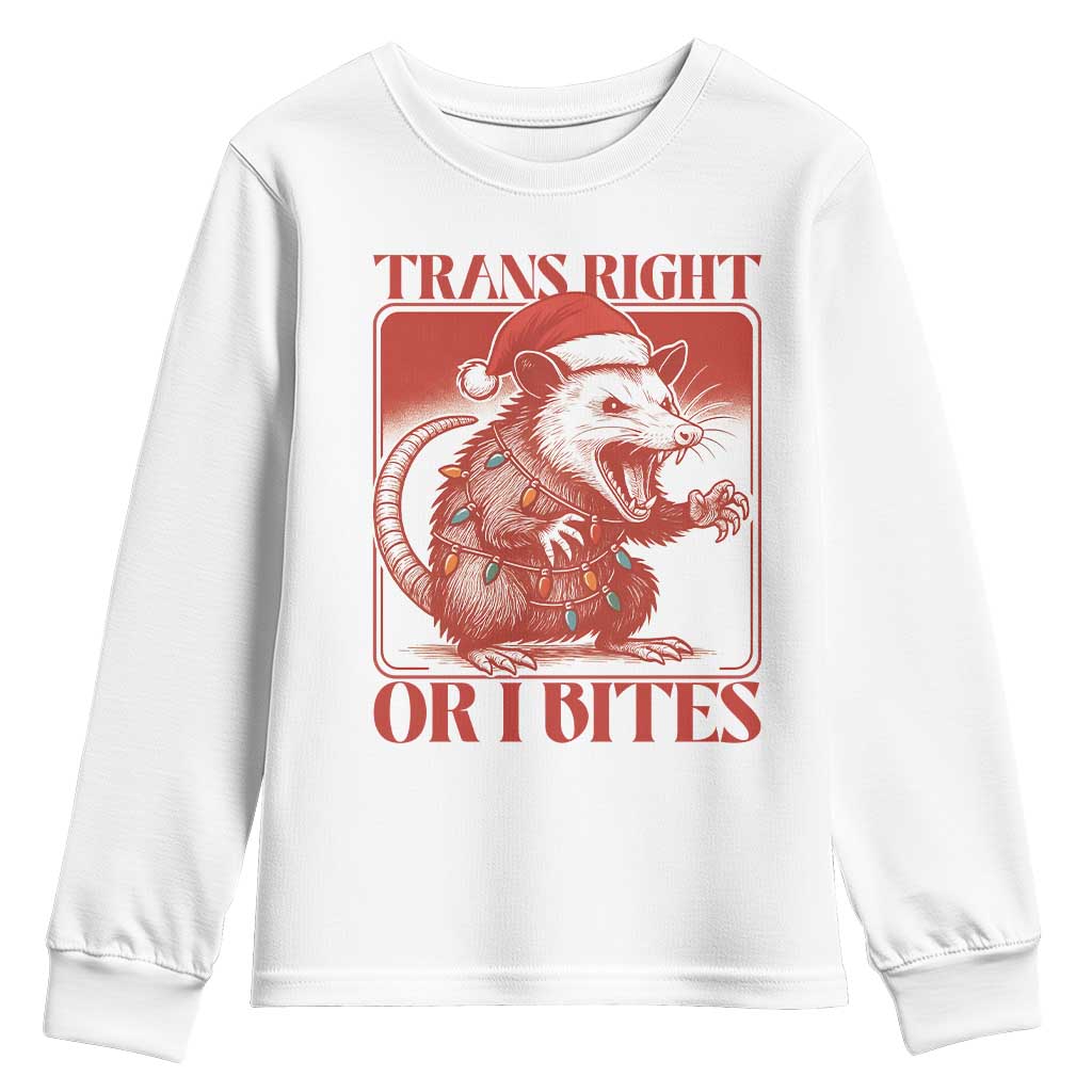 Funny Fierce Opossum Santa Youth Sweatshirt Trans Right Or I Bites Christmas Gift - Wonder Print Shop