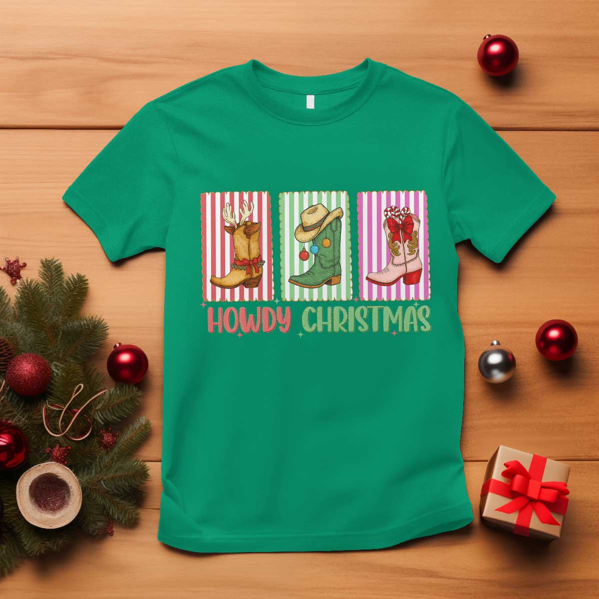 Howdy Christmas Cowboy Boots Western Pride T Shirt - Wonder Print Shop