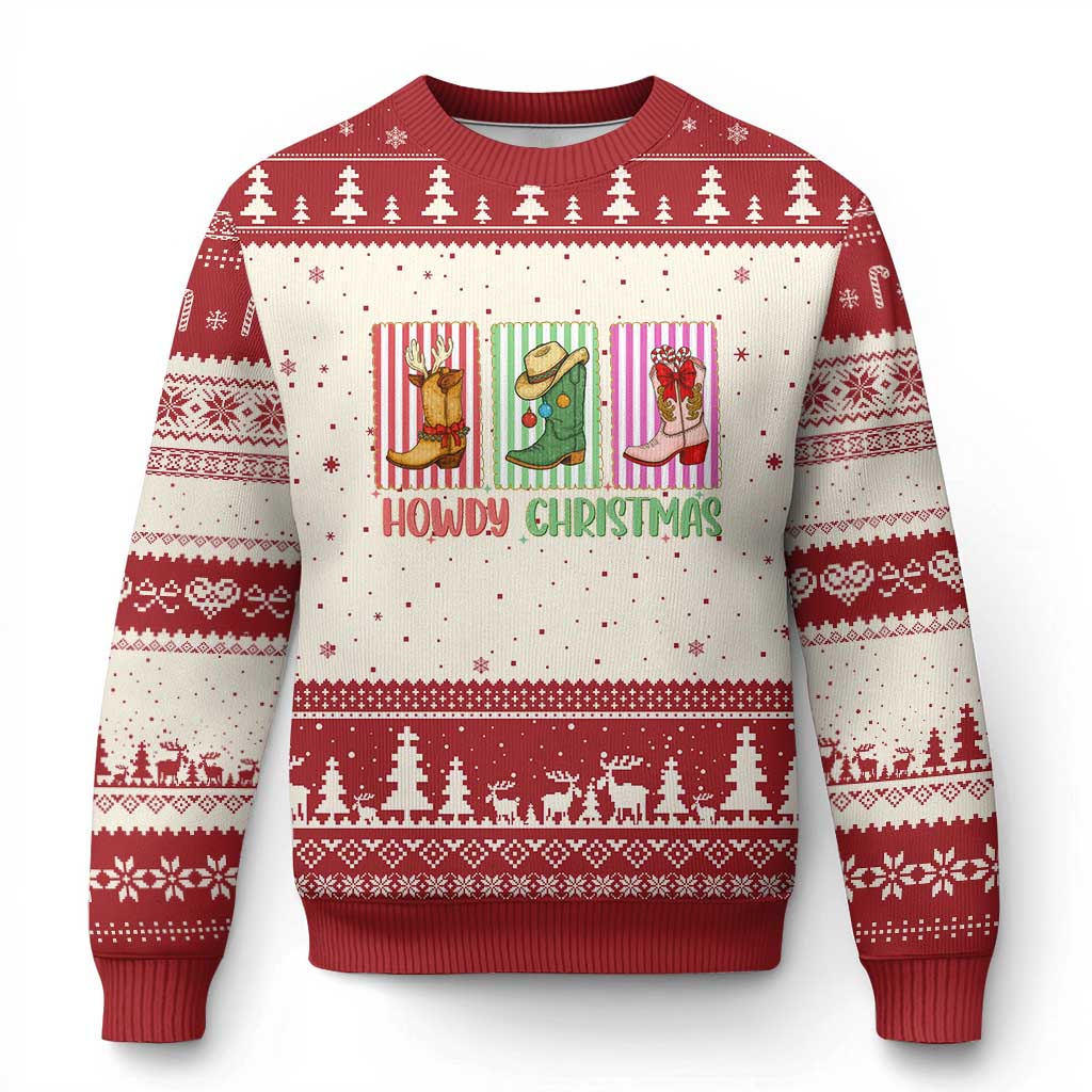 Howdy Christmas Cowboy Boots Western Pride Ugly Christmas Sweater - Wonder Print Shop