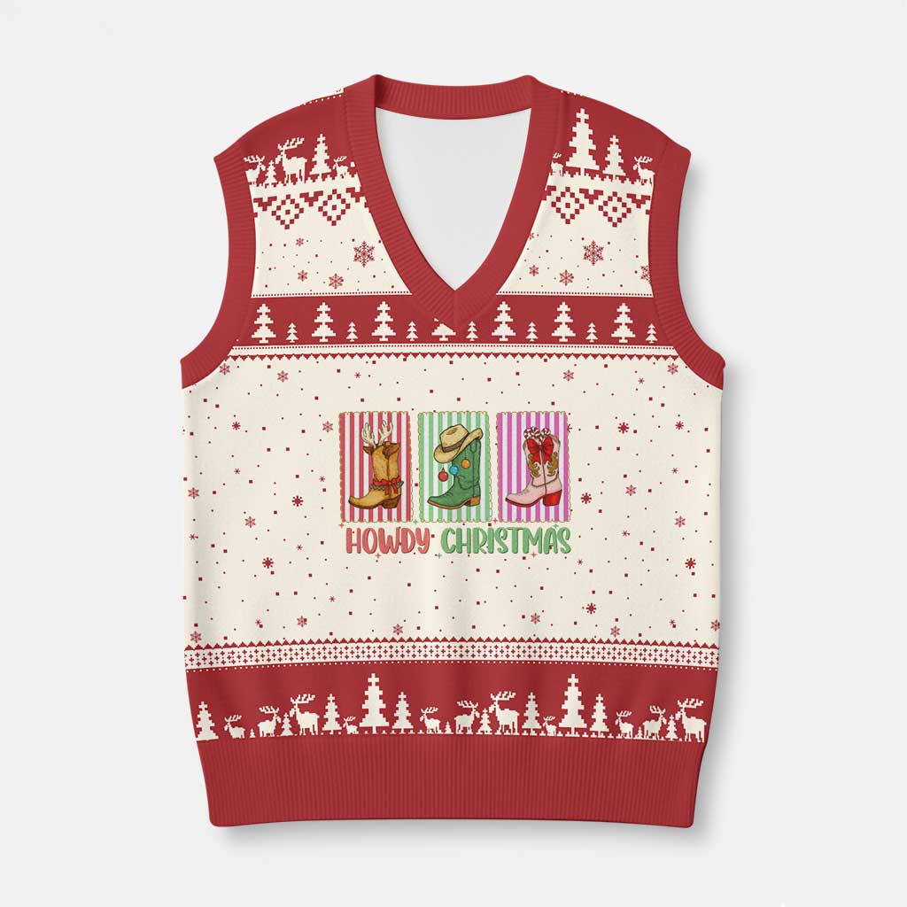 Howdy Christmas Cowboy Boots Western Pride V-Neck Knit Sweater Vest - Wonder Print Shop