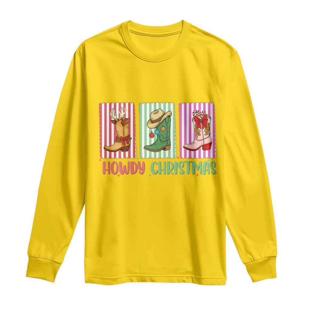 Howdy Christmas Cowboy Boots Western Pride Long Sleeve Shirt - Wonder Print Shop