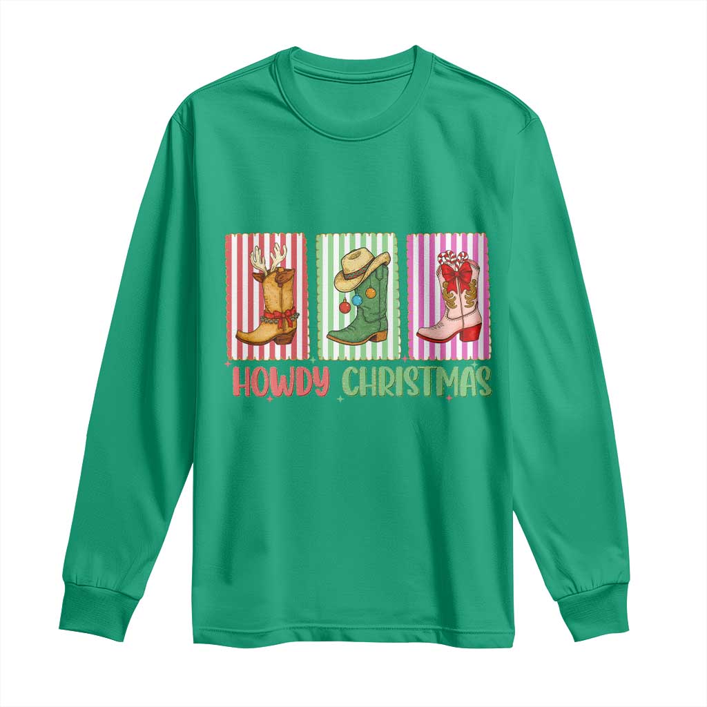 Howdy Christmas Cowboy Boots Western Pride Long Sleeve Shirt - Wonder Print Shop
