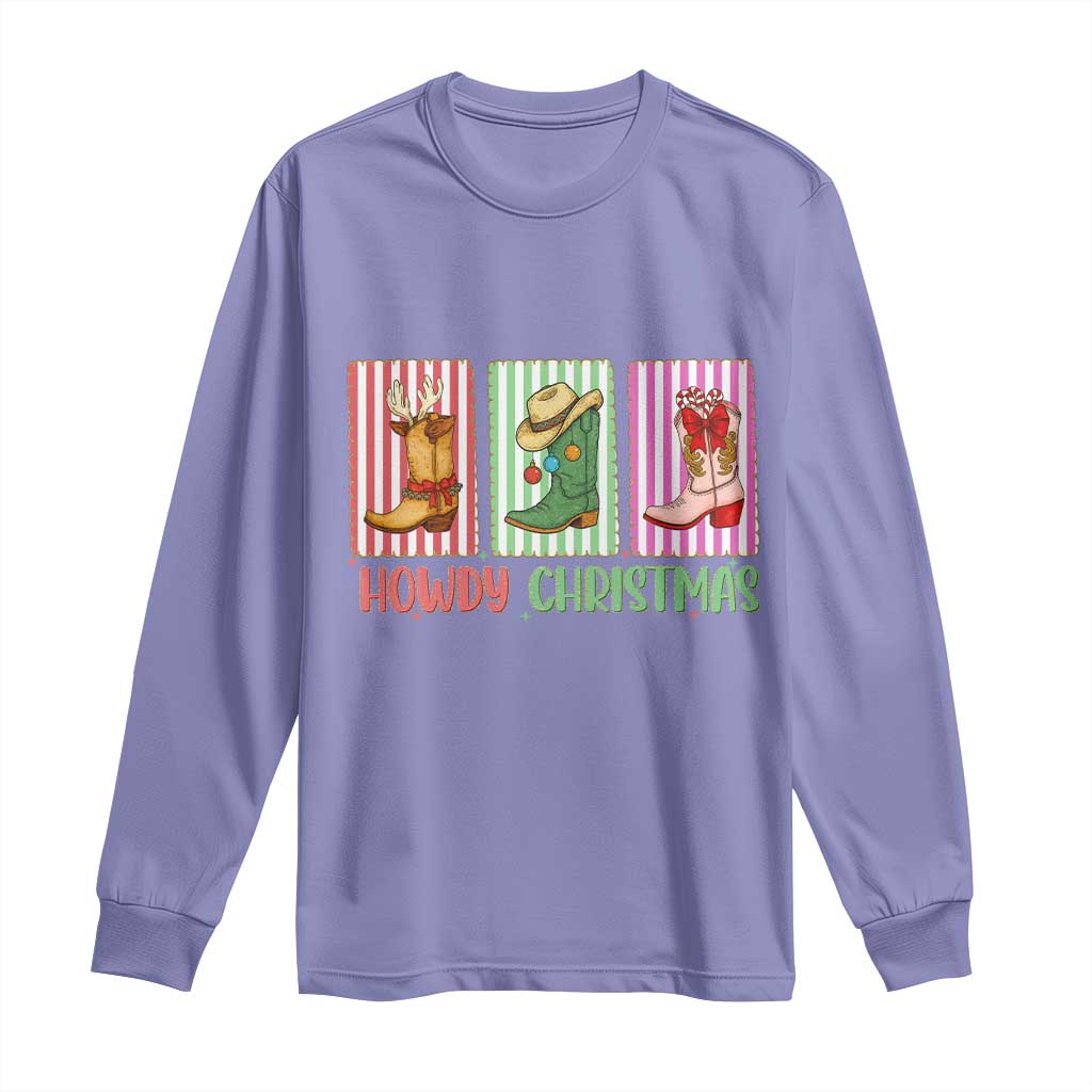 Howdy Christmas Cowboy Boots Western Pride Long Sleeve Shirt - Wonder Print Shop