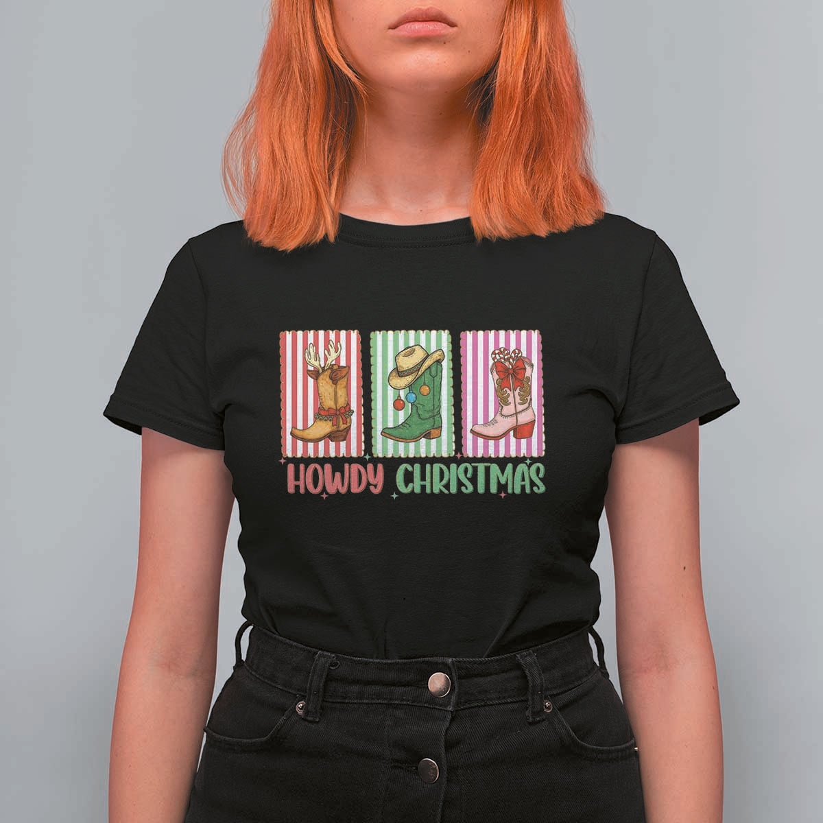 Howdy Christmas Cowboy Boots Western Pride T Shirt For Women - Wonder Print Shop