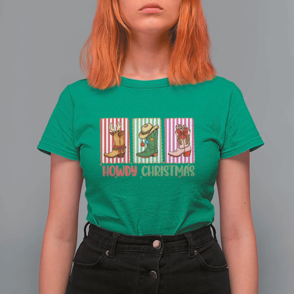 Howdy Christmas Cowboy Boots Western Pride T Shirt For Women - Wonder Print Shop
