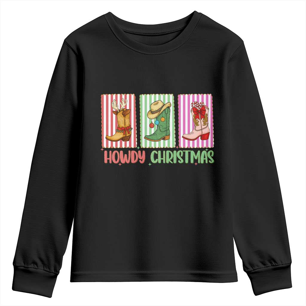 Howdy Christmas Cowboy Boots Western Pride Youth Sweatshirt - Wonder Print Shop