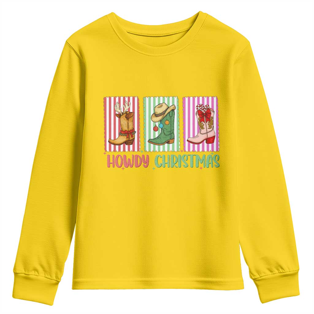Howdy Christmas Cowboy Boots Western Pride Youth Sweatshirt - Wonder Print Shop