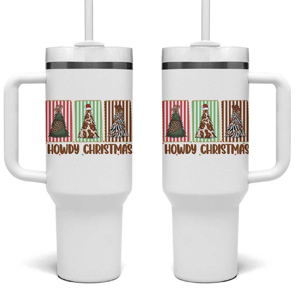 Howdy Christmas Tumbler With Handle Funny Western Xmas Tree Rodeo Fan Gift - Wonder Print Shop